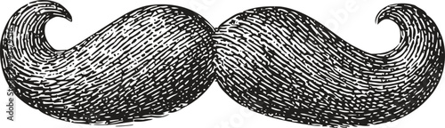 Vintage hand drawn mustache illustration with detailed texture and classic