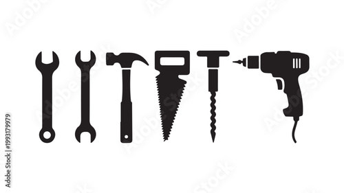 Workshop Tools Silhouette Set for DIY Home Repair and Hardware Store Branding