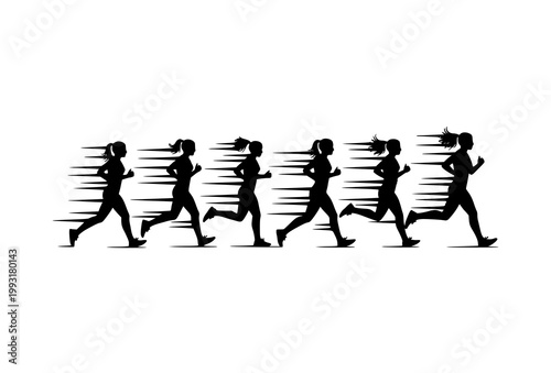 Dynamic female runner silhouette motion trail effect athletic woman running fitness concept vector isolated on white