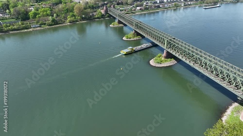 Industrial ship on River Rhine - aerial view