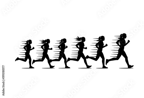 Dynamic female runner silhouette motion trail effect athletic woman running fitness concept vector isolated on white
