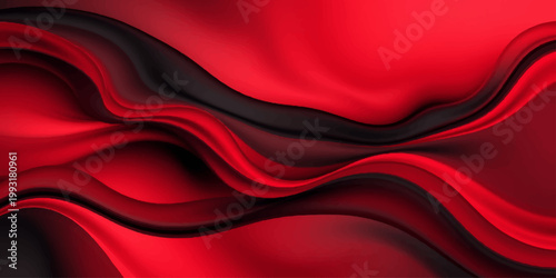 Luxurious flowing red silk and satin fabric with a smooth wavy texture creates an abstract soft curves backdrop for elegant textile decoration