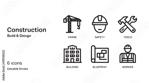 Construction Icons: Professional Building and Architecture Symbols for Engineering, Infrastructure, and Industrial Design