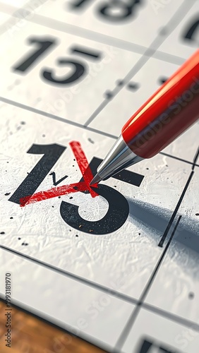 A calendar with a red pen marking the 15th