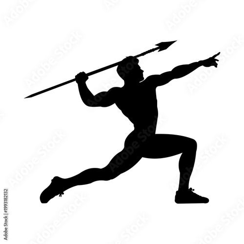 A silhouette of an athlete throwing a javelin.