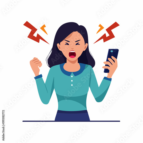 Angry Woman Yelling While Holding a Smartphone