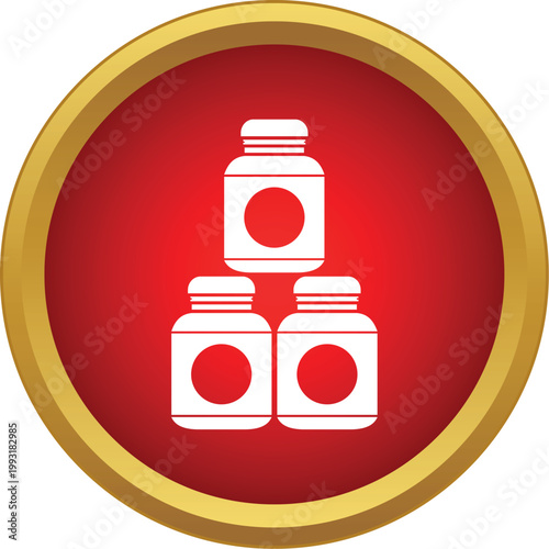 Medicine bottles icon representing healthcare, pharmacy, and medical supplies within a red circle