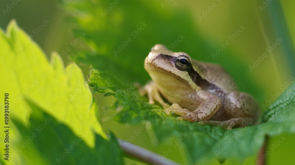 Obraz premium amphibian. Vibrant tree frog perched on a leaf in its natural habitat with soft background. wildlife magazines, conservation campaigns, designed for nature documentaries and education. 