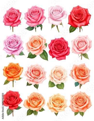 A collection of colorful roses on a white background (1)