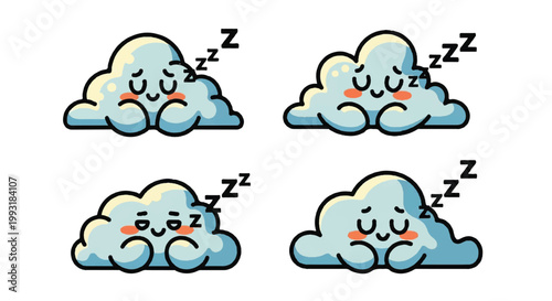 Cartoon clouds with sleep zs illustration set