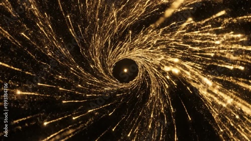Golden Swirling Vortex of Light Particles and Energy Streams Extending Outward