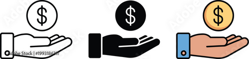 Cash back icon set hand holding coin money refund reward cashback finance symbols for digital payment banking and financial service concept