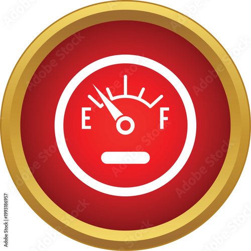 Car dashboard fuel gauge showing empty tank level
