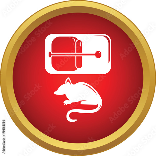 Mouse and mousetrap illustration representing pest elimination within a red circle