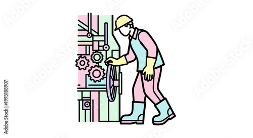 Worker in protective gear operating machine.