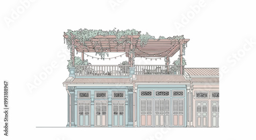 Detailed drawing of a building facade.