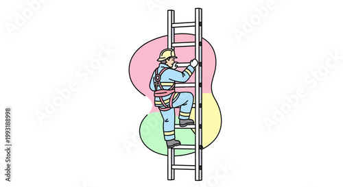 Man climbing a ladder safely.