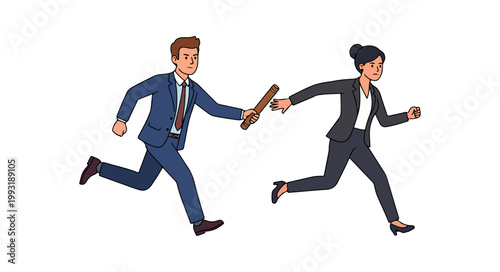 Foto Business Professionals Relay Race Vector, Corporate Teamwork Success Illustratio