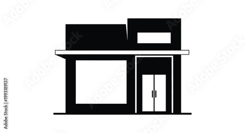 Minimalist building facade design with a flat geometric black silhouette