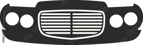 Car Front Grill and Headlights Closeup.