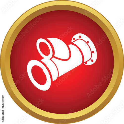 White pipe fitting showing multiple connections with flange on a red circular background