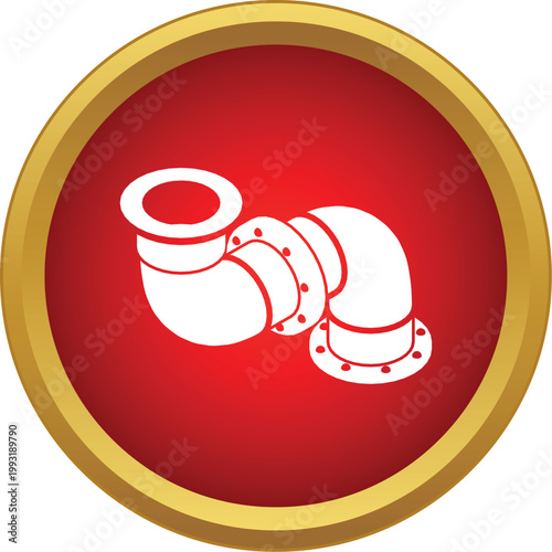 Industrial pipeline icon showing pipe fittings with flanged connections in a red circle