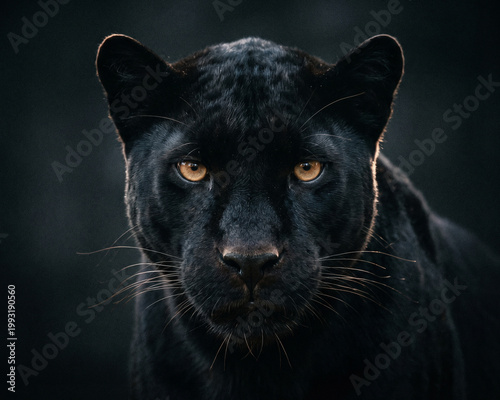 Black panther face on dark background