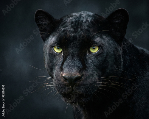 Black panther face on dark background