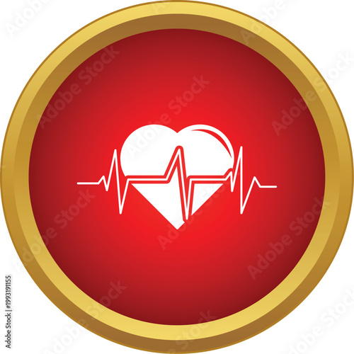 Heart icon with a medical electrocardiogram pulse trace on a red background