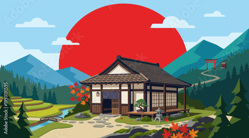 Traditional Japanese House with Veranda.