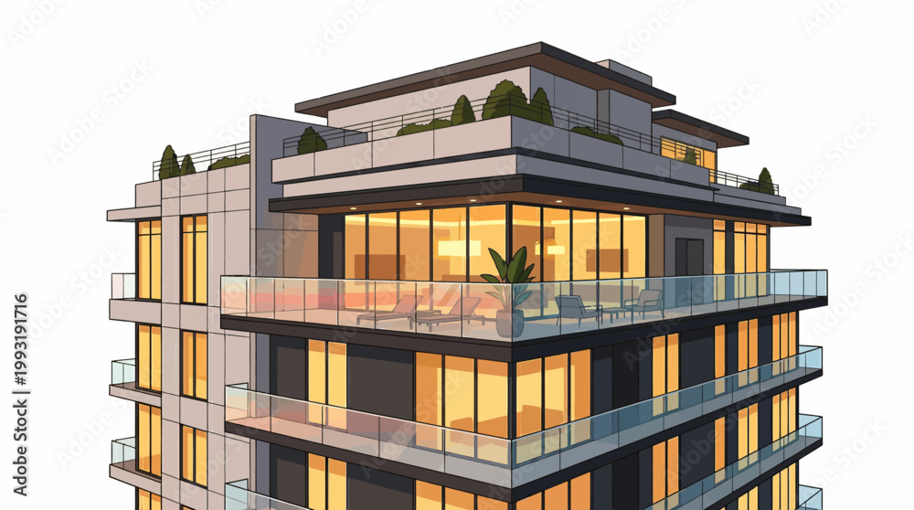 Fotografie Modern multi storey residential building corner.