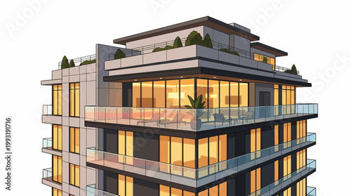 Fotografi Modern multi storey residential building corner.