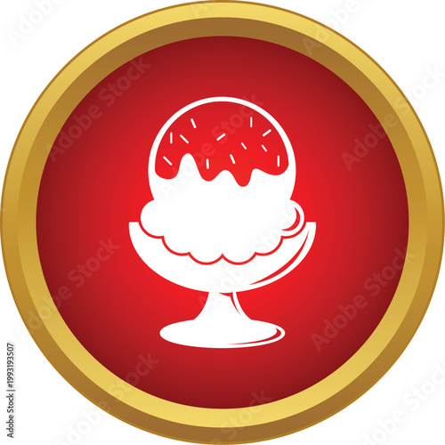 Ice cream sundae serving in a bowl with sprinkles presented as a simple flat icon