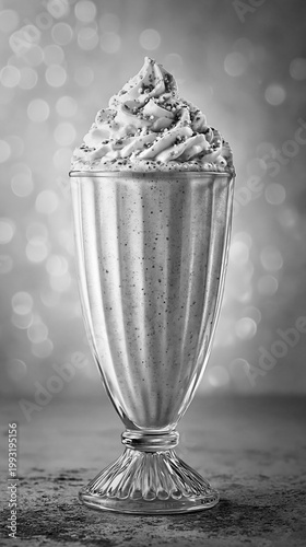 Plum wine cream milkshake with whipped cream in black and white