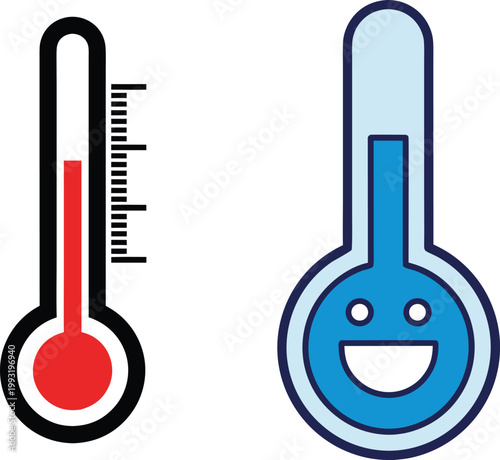 Thermometer Weather Monitoring Symbol with Cartoon Temperature Gauge Characters Rain Cloud Lightning and Heat Indicators for Forecast Infographic Illustration