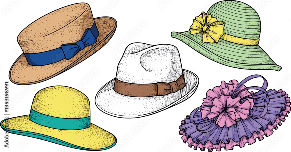 Ταπετσαρία Vintage Women's Hat Collection Set with Elegant Summer Straw Hats, Floral Fascin