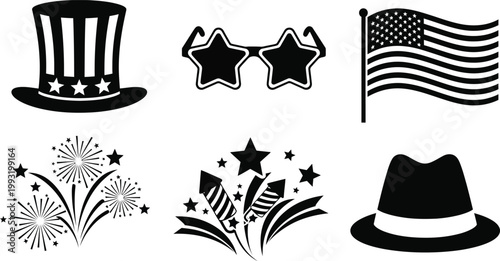 American patriotic symbols collection hats stars flag and floral arrangements