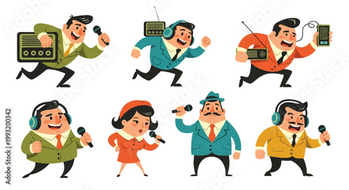 Retro broadcasters collection vector illustration