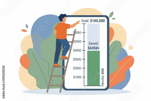 Man tracking personal savings progress toward a financial goal