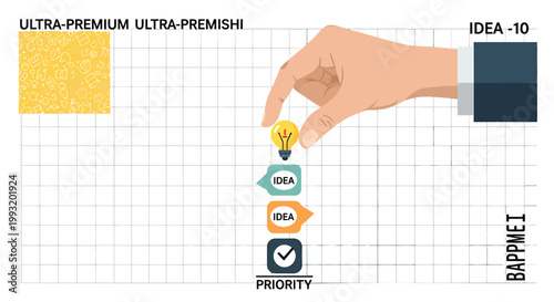Premium business strategy icons, ultra-premium workflow symbols, idea management, priority labels, vector graphics