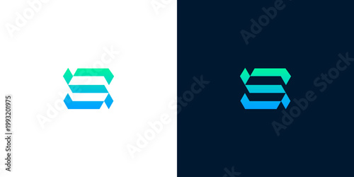 Abstract blue and green geometric letter S logo design, modern minimalist icon for business and technology concepts