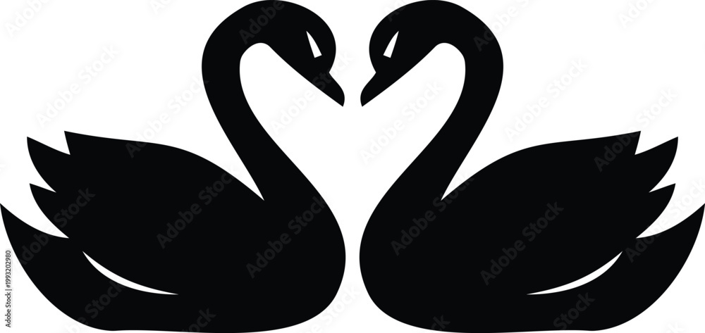 Fototapeta premium Elegant swan silhouette pair a romantic symbol isolated on transparent background