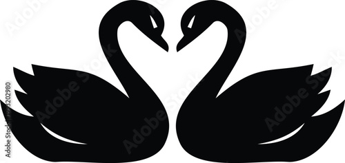 Elegant swan silhouette pair a romantic symbol isolated on transparent background