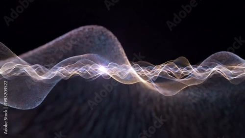 Glowing wave of light on dark background.