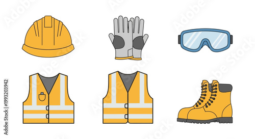 Set of personal protective equipment icons for construction and industrial safety.