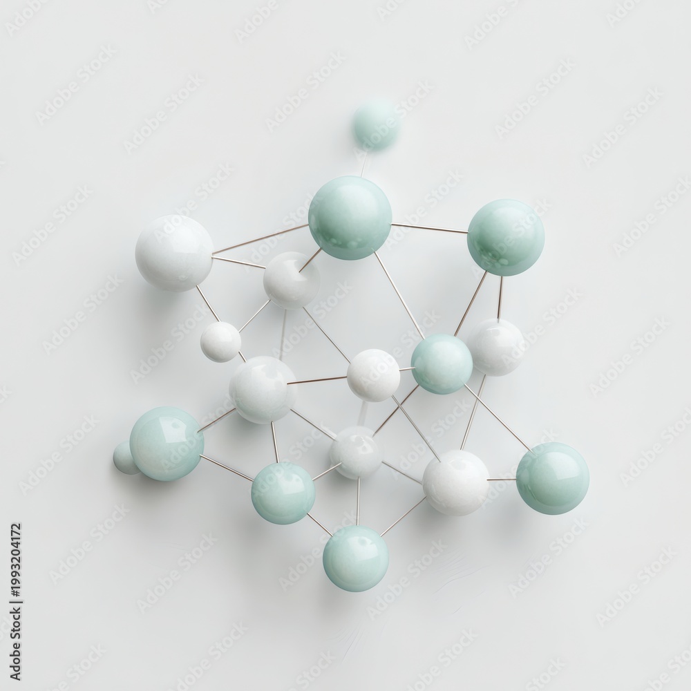 Obraz premium Minimal square overhead hydrogen molecule ball stick model mint teal