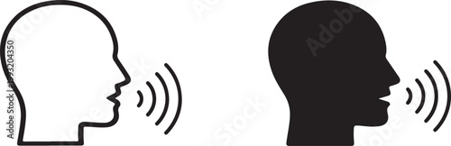 silhouette of Speak symbol, voice icon linear and solid, human head with sound wave vector EPS 10