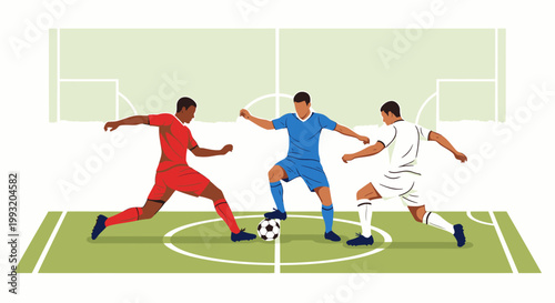 Soccer match illustration athletes playing ball team sports competition