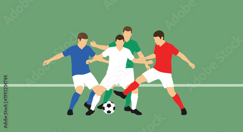Soccer players competing for ball illustration