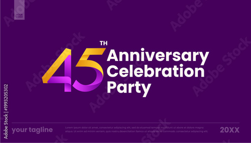 45th anniversary celebration party purple gradient logo banner template
